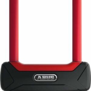 Robustes ABUS Bügelschloss in Rot und Schwarz. Ideal für den Diebstahlschutz von Fahrrädern. Qualität und Design ve