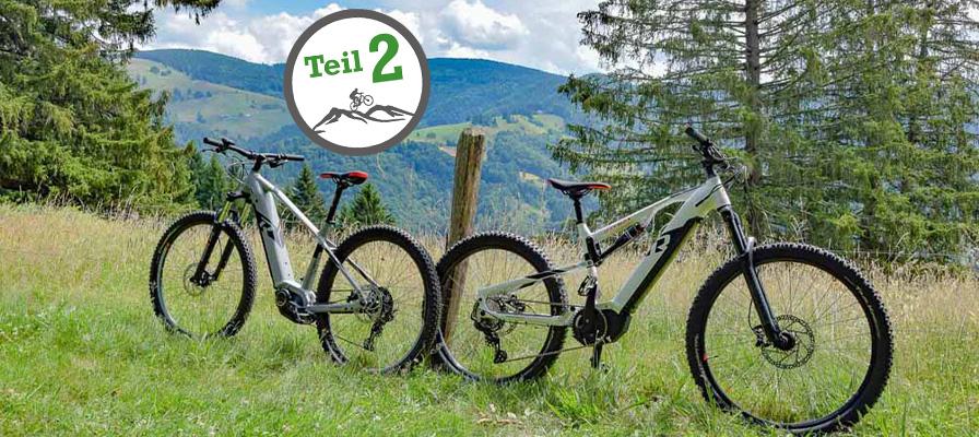 Entdecke zwei R Raymon E-Bikes in malerischer Landschaft. Optimiere dein Fahrerlebnis mit diesen leistungsstarken M