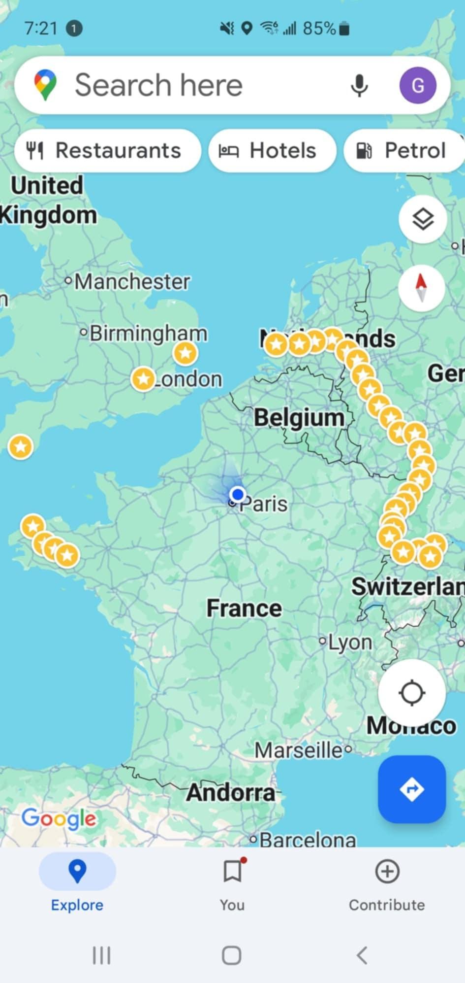 Das Bild zeigt eine Karte einer e-Bike Reise durch Europa