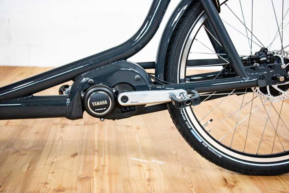Rahmen des Babboe Go Mountain Lastenrads mit Yamaha Motor