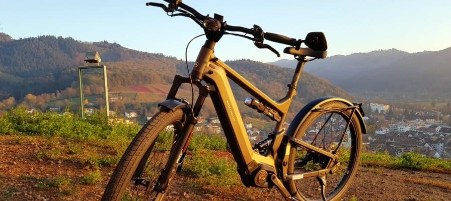 E-Bike Riese & Müller Delight vor malerischer Berglandschaft