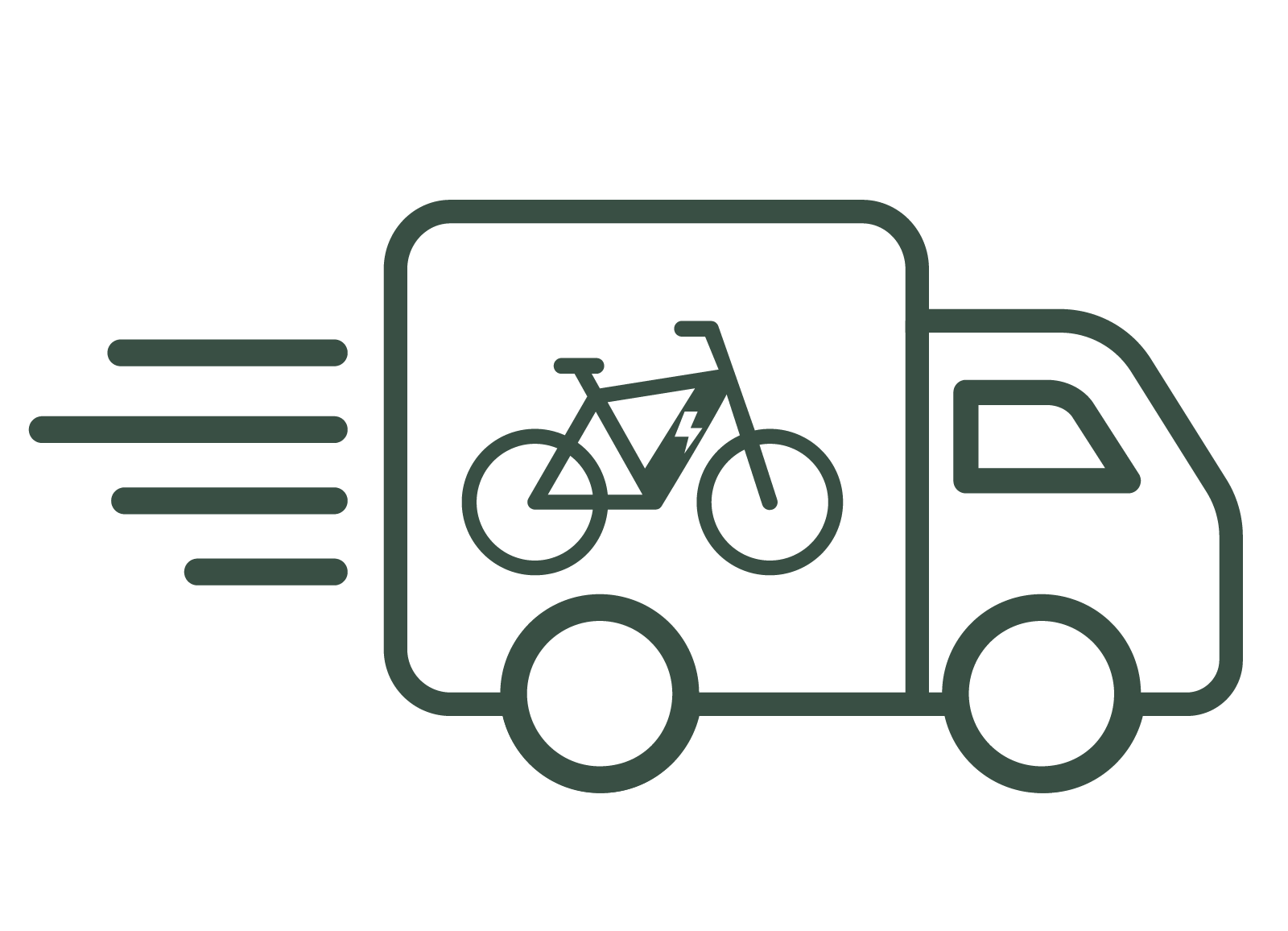 Icon eines grünen Lieferwagens als Symbol für den e-Bike Abhol- und Lieferservice