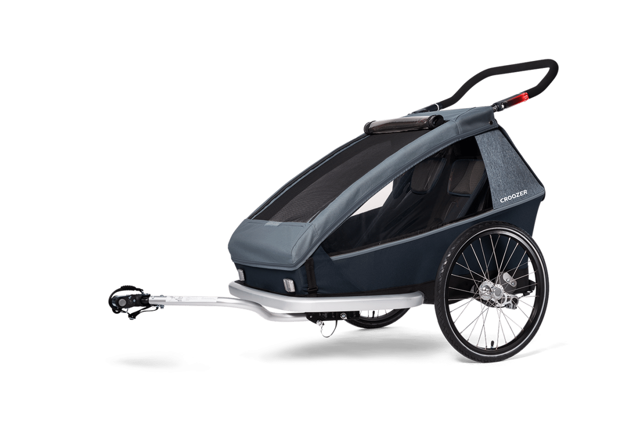 Moderner Croozer Kid Vaaya 2 Fahrradanhänger, ideal für sichere und komfortable Ausfahrten mit zwei Kindern. Perfek