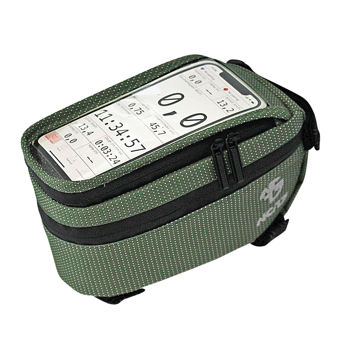 Robuste Fahrradtasche von GreenBikewerk mit Smartphone-Halterung für leichte Navigation und Schutz unterwegs.