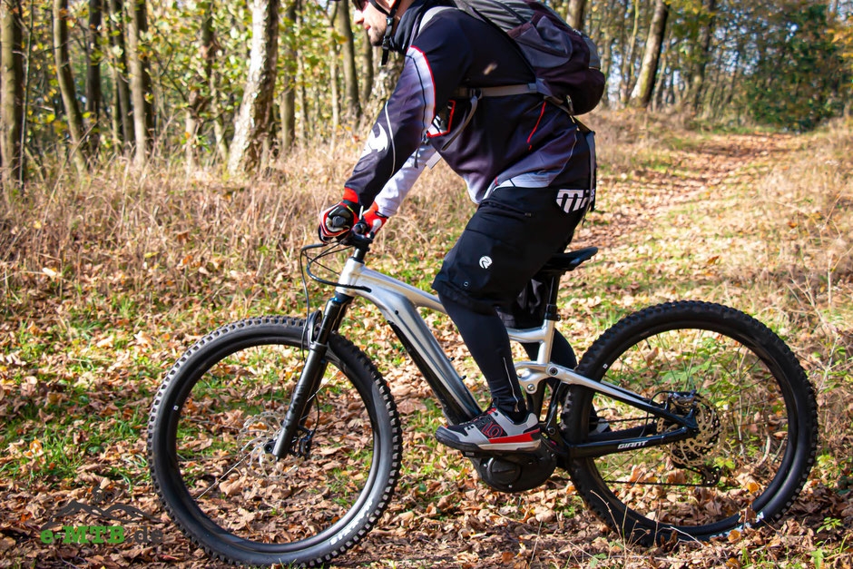 Entdecken Sie die Vorteile des Giant E-Bikes bei einer Testfahrt im herbstlichen Wald. Perfekt für Abenteuer und Na