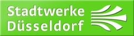 Das Bild zeigt das Logo der Stadtwerke Düsseldorf, das in einem auffälligen Grünton gehalten ist.